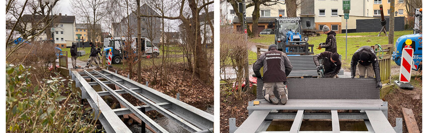 Aufbau der Holzbrücke Mühlenweg/Spielplat