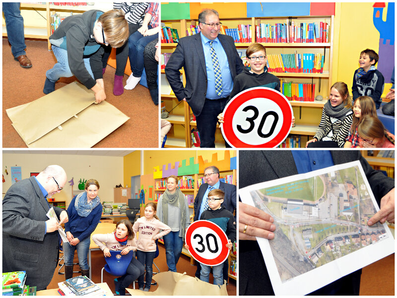 Fotocollage Symbolische Übergabe Tempo 30 Verkehrsschild